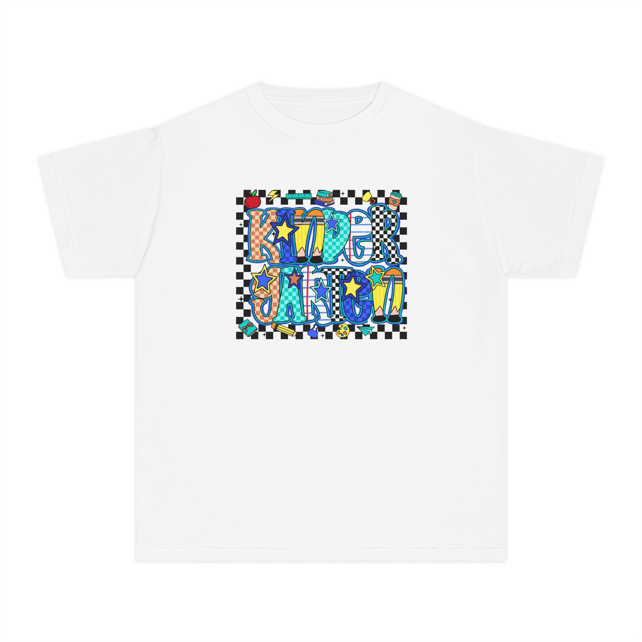 Youth Tee — Colorful 'Good Vibes' Checkerboard Graphic