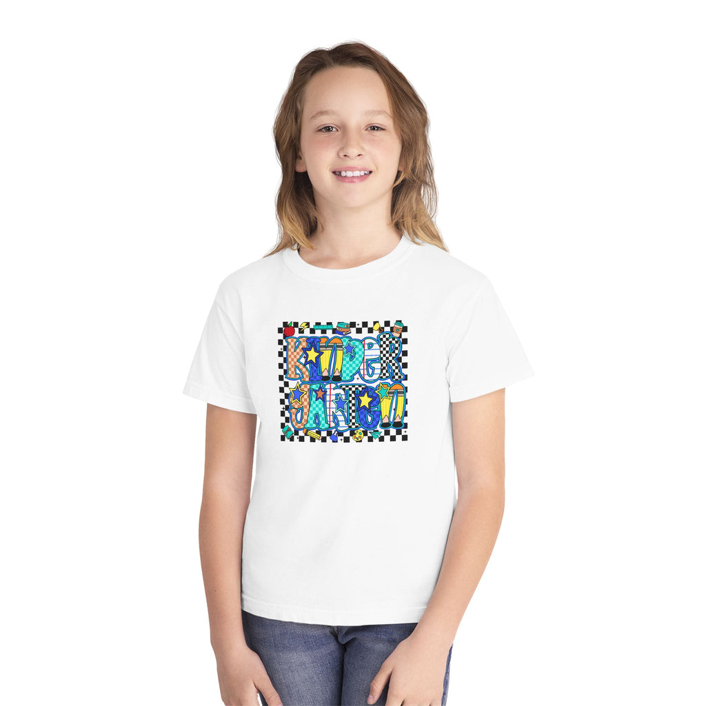 Youth Tee — Colorful 'Good Vibes' Checkerboard Graphic