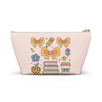 Cute Schoolgirl Accessory Pouch — Bow, Books & Coffee Makeup Bag