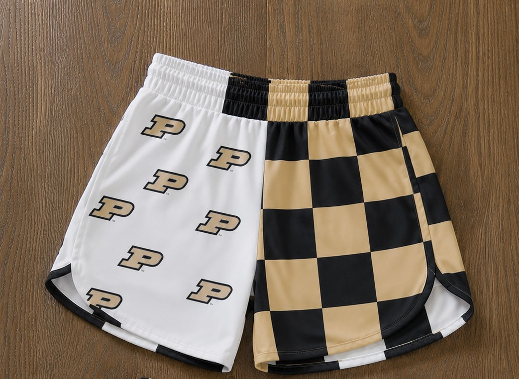 Custom School Spirit Checkered Athletic Shorts- Pre Order