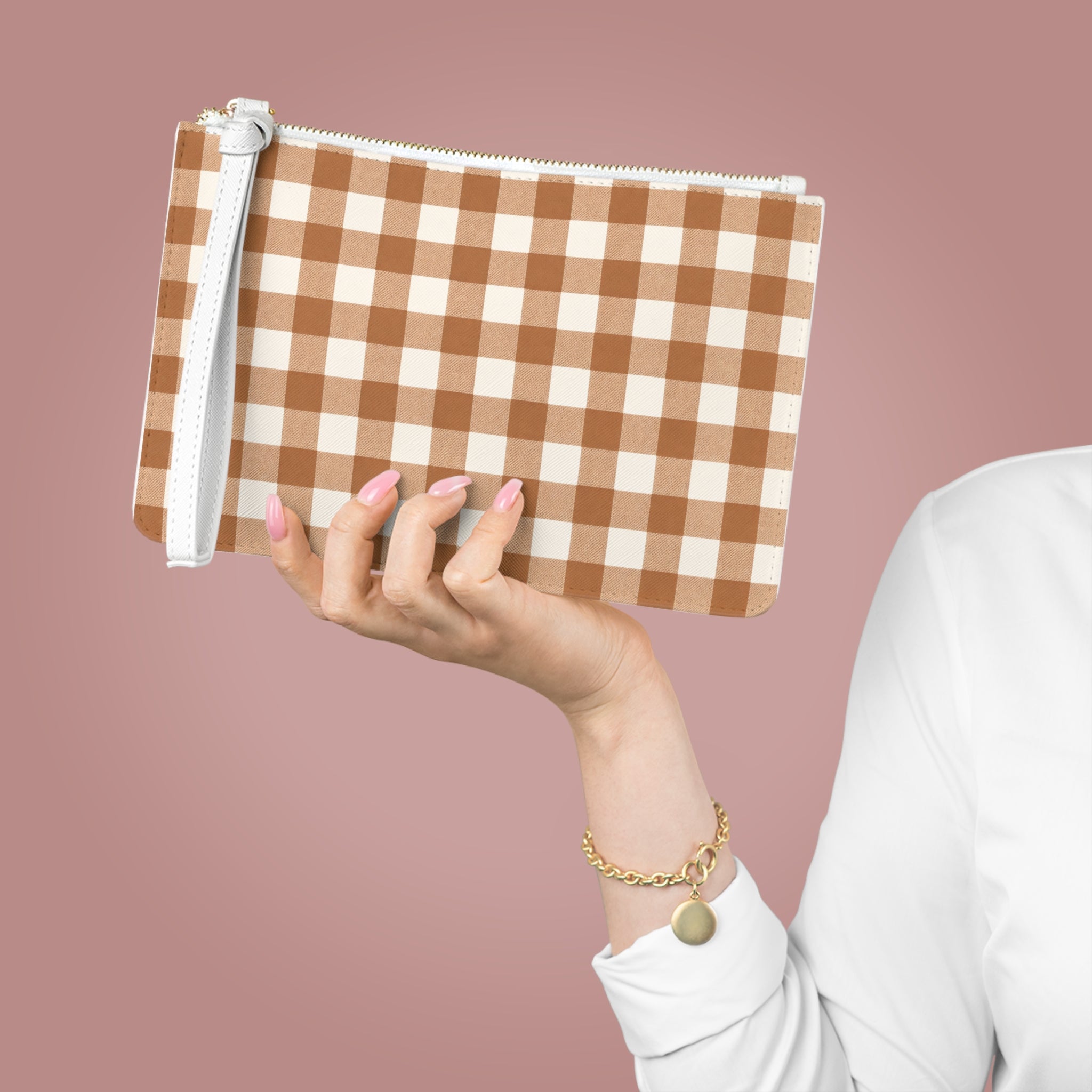 Brown Checkered Wristlet Wallet