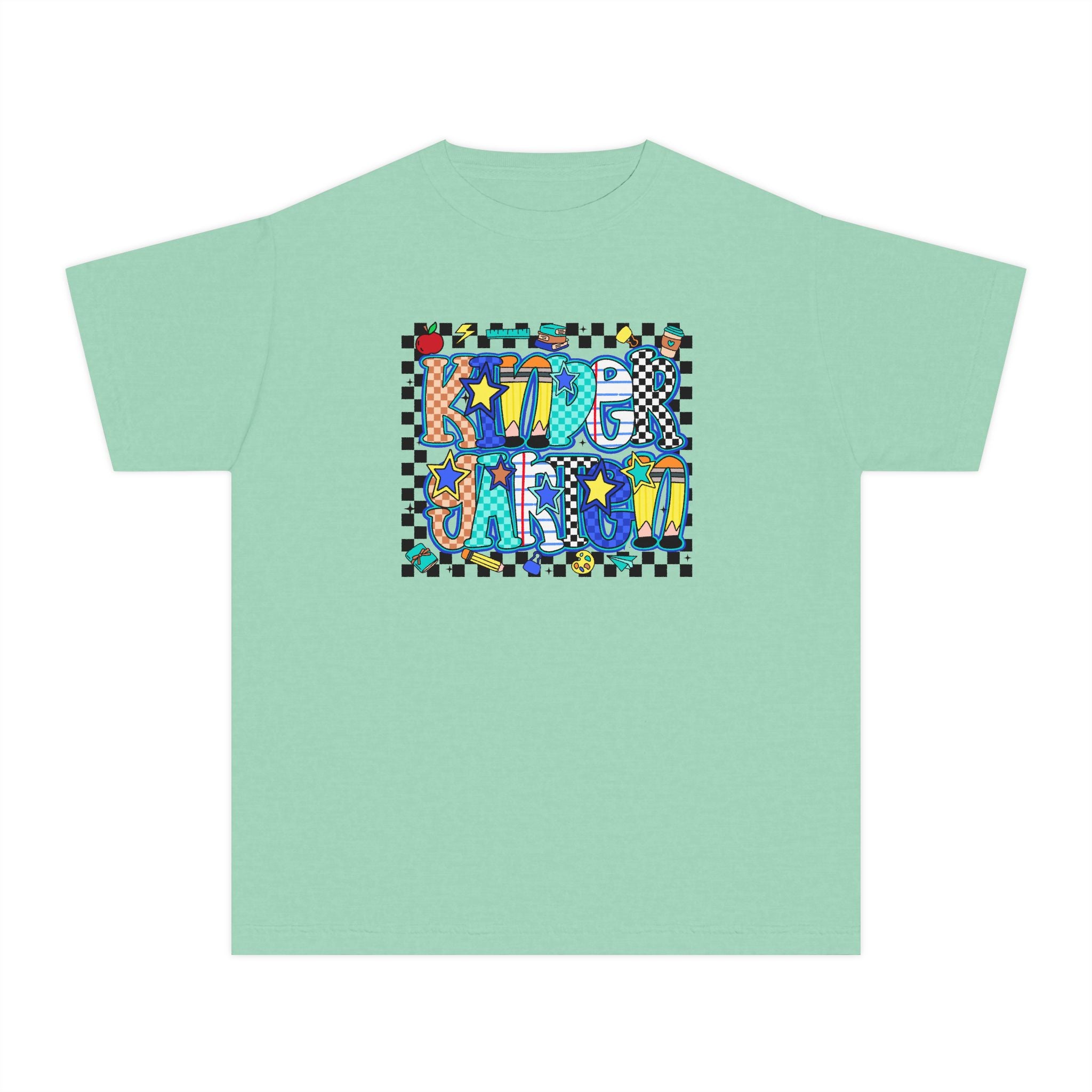 Youth Tee — Colorful 'Good Vibes' Checkerboard Graphic