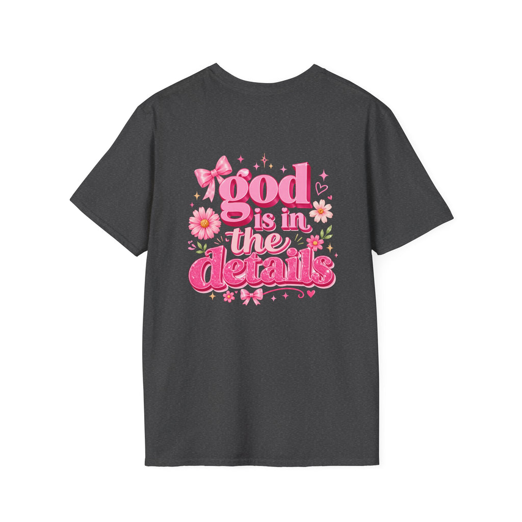God Is In The Details Tee | Coquette Christian Shirt | Girly Faith Graphic Tee | Pink Bow Cross Shirt | Trendy Boutique Top