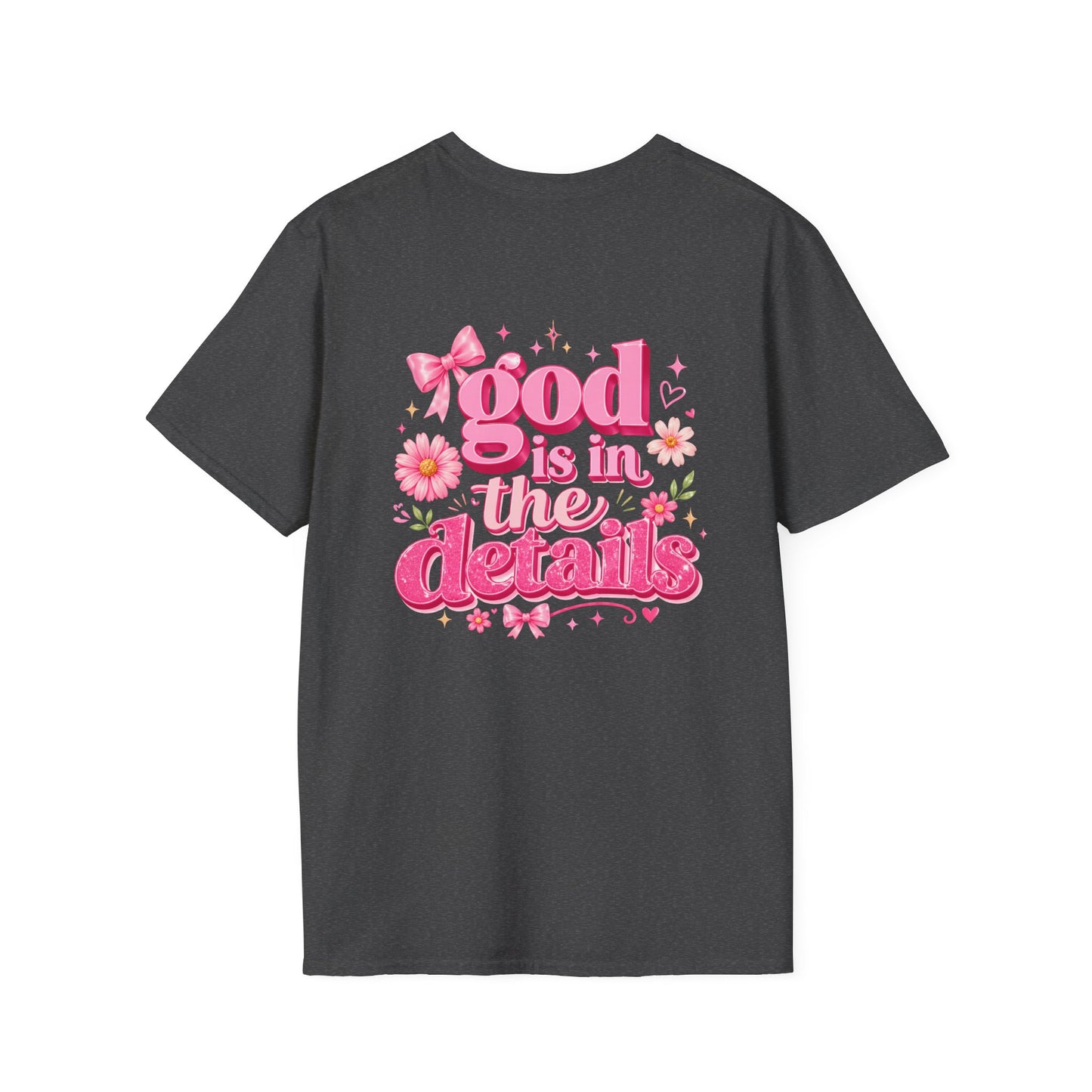 God Is In The Details Tee | Coquette Christian Shirt | Girly Faith Graphic Tee | Pink Bow Cross Shirt | Trendy Boutique Top