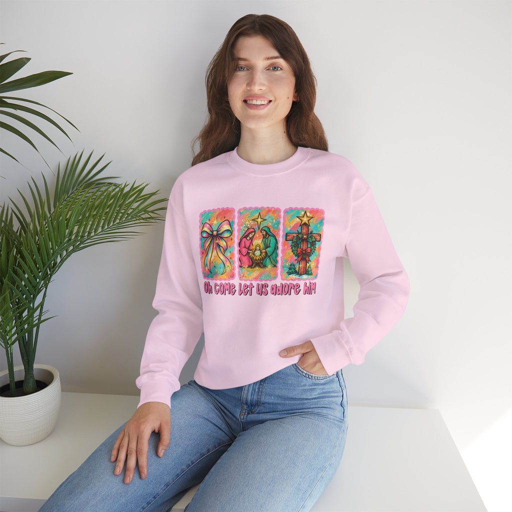 Oh Come Let Us Adore Him Christmas Religious Crewneck Sweatshirt