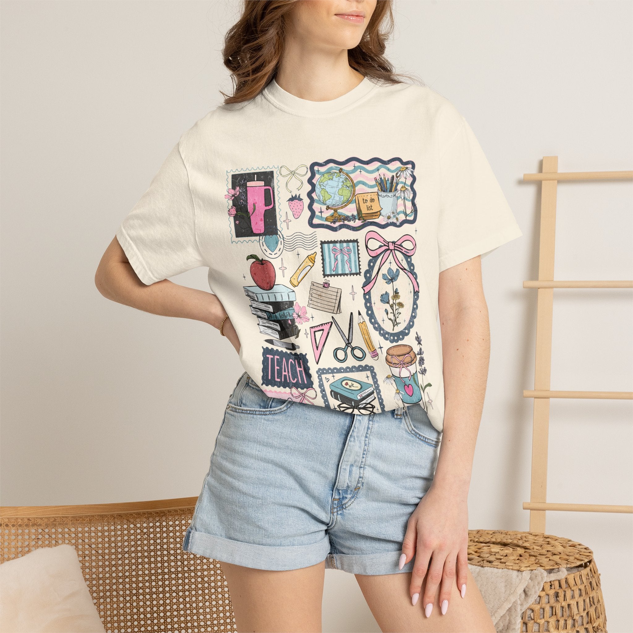 Teacher Graphic T-Shirt — Cute Classroom Icons: Teach, ABC, Apple, Books