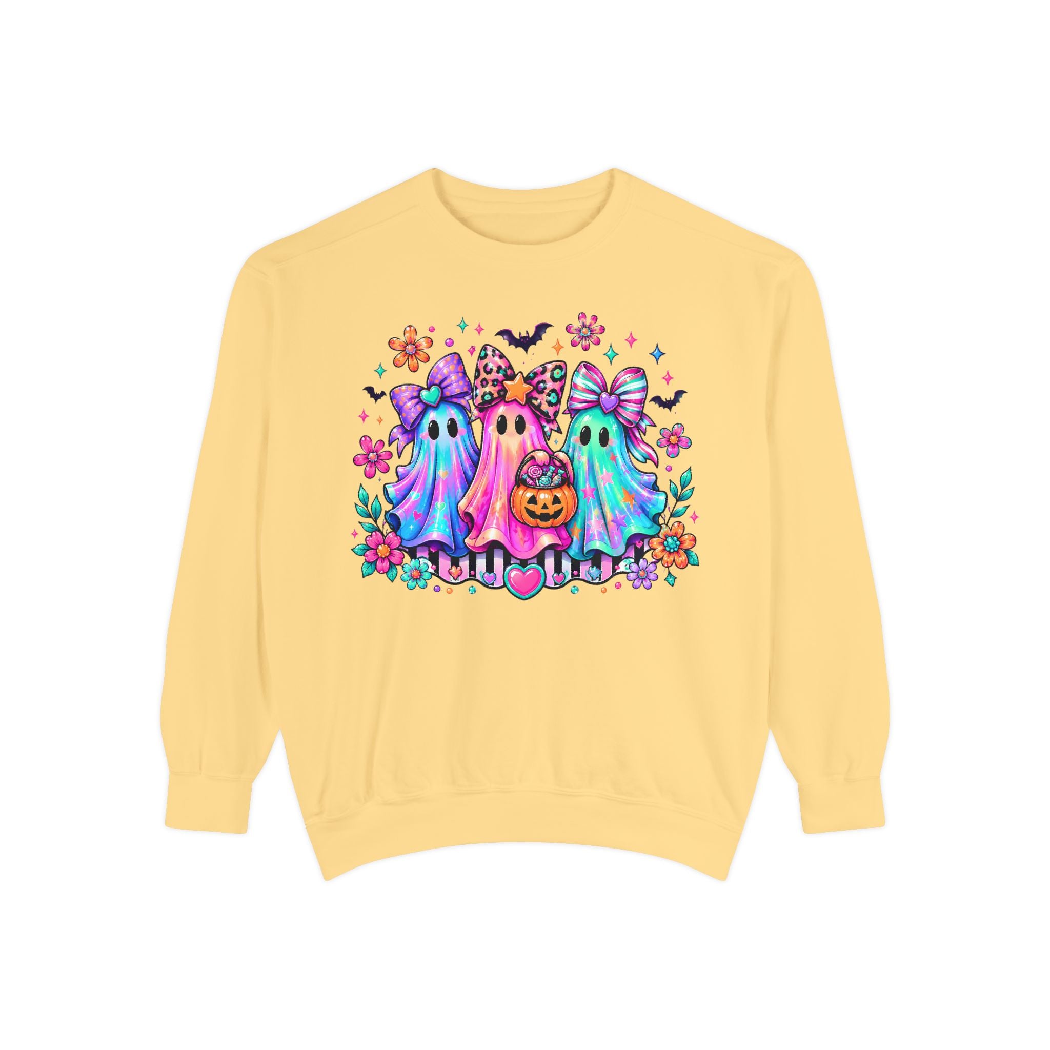 Colorful Cute Ghost Trio Halloween Crewneck