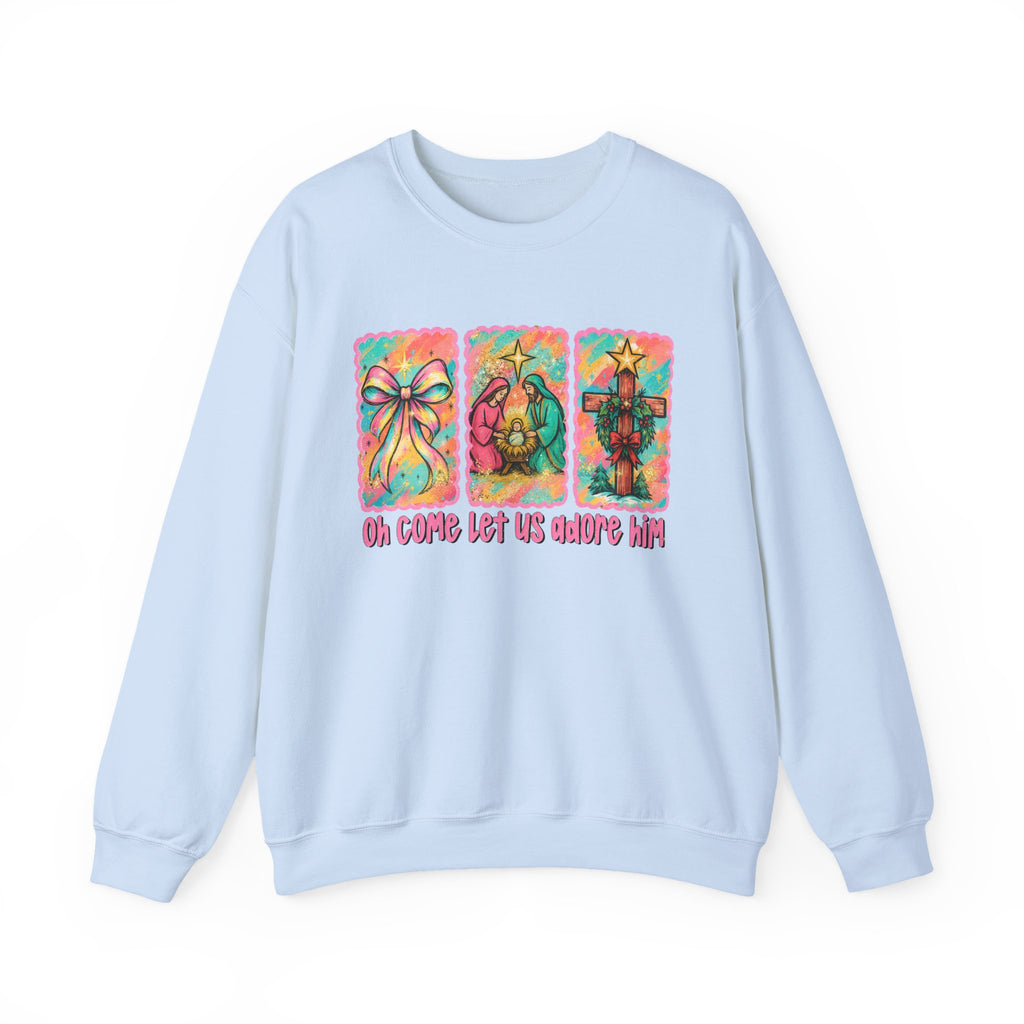 Oh Come Let Us Adore Him Christmas Religious Crewneck Sweatshirt