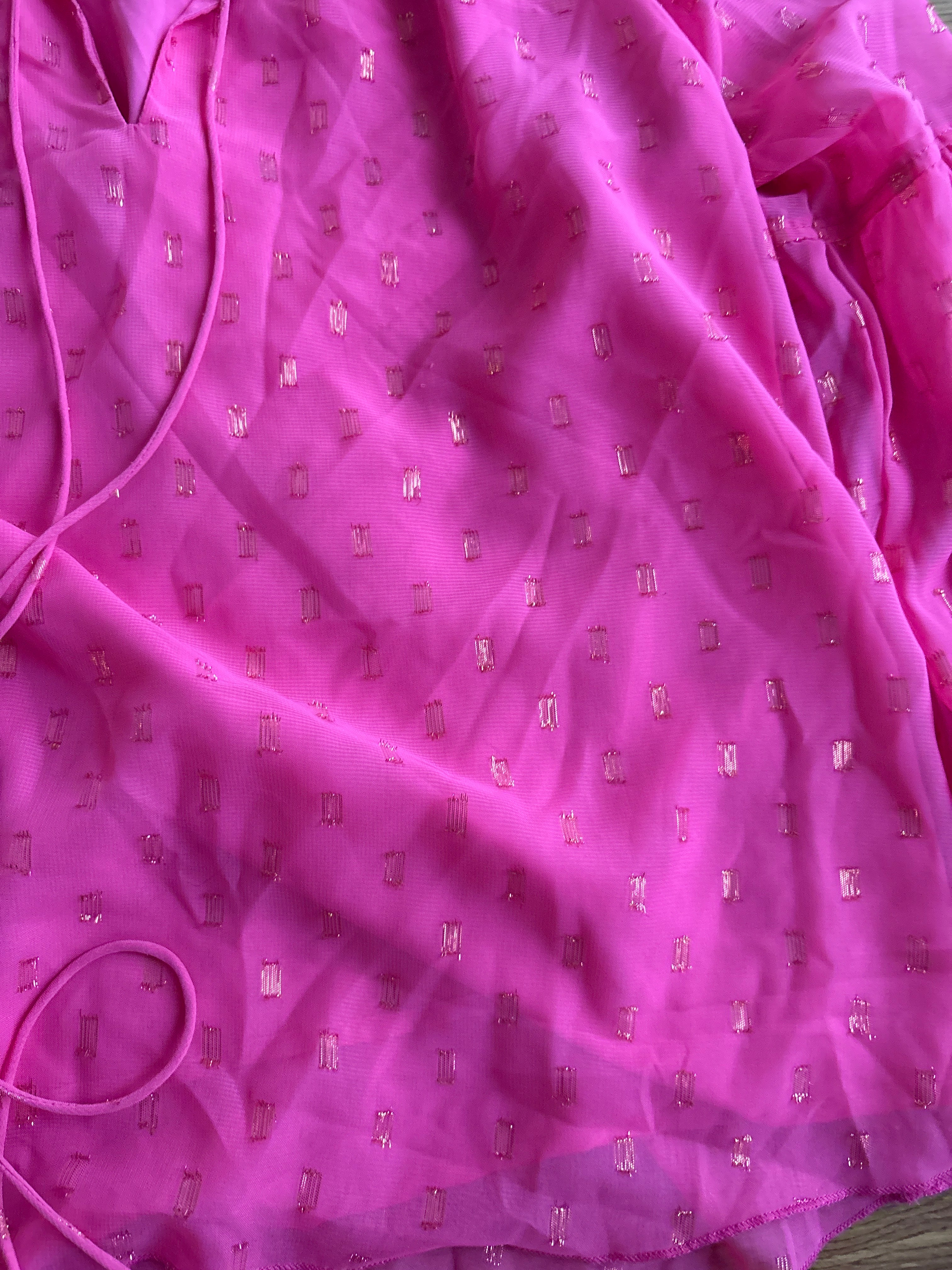Hot Pink Metallic Dot Boho Blouse – Medium