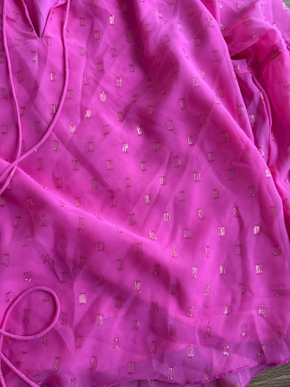 Hot Pink Metallic Dot Boho Blouse – Medium