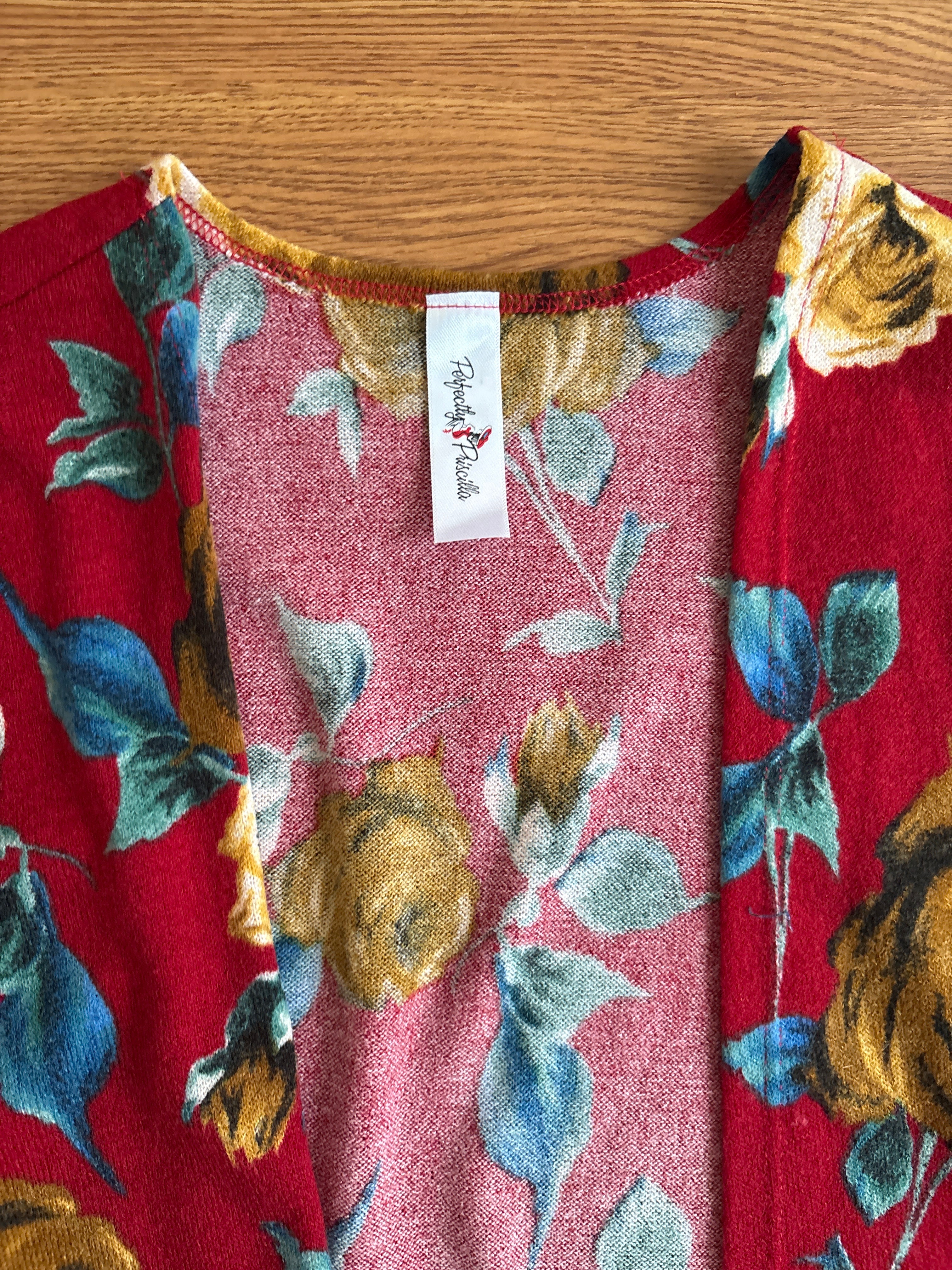 Perfectly Priscilla Floral Open Front Cardigan | Burgundy | XL