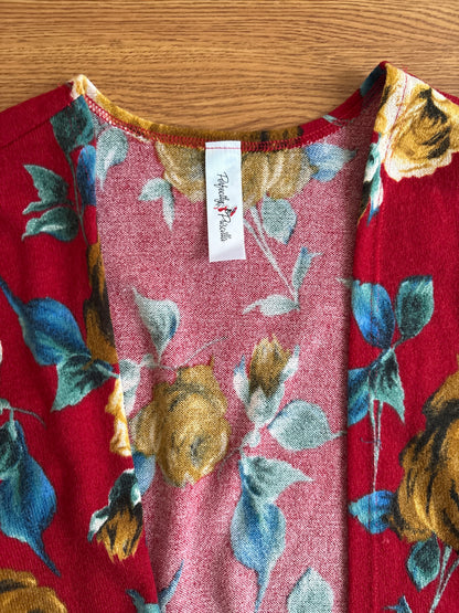 Perfectly Priscilla Floral Open Front Cardigan | Burgundy | XL