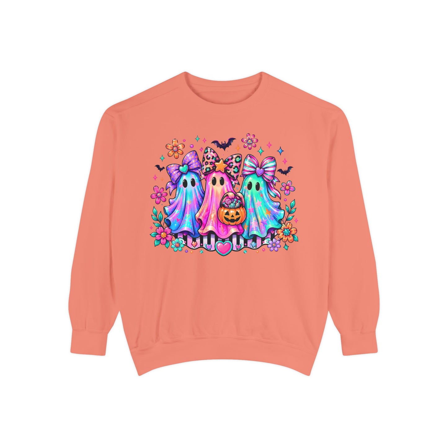 Colorful Cute Ghost Trio Halloween Crewneck