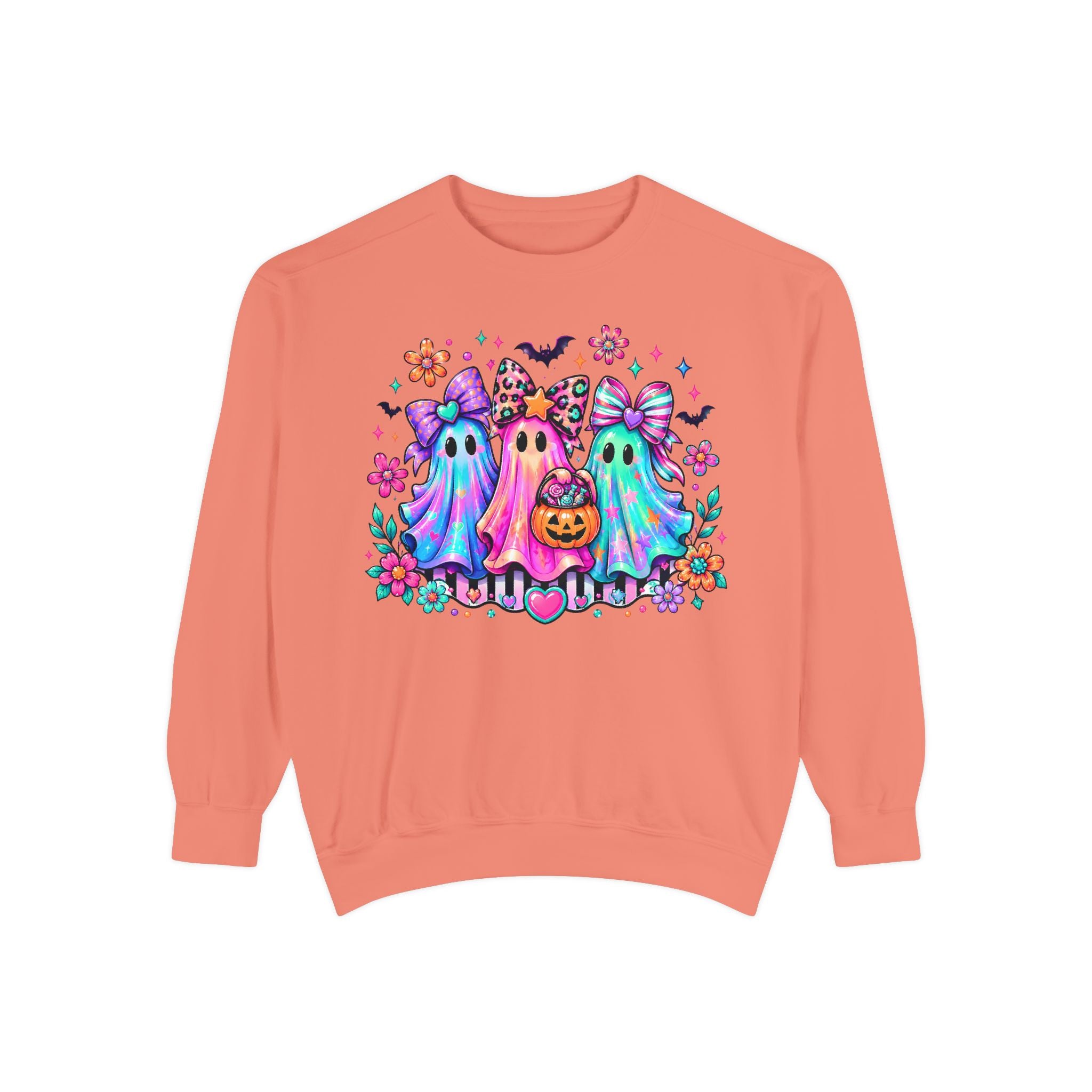 Colorful Cute Ghost Trio Halloween Crewneck