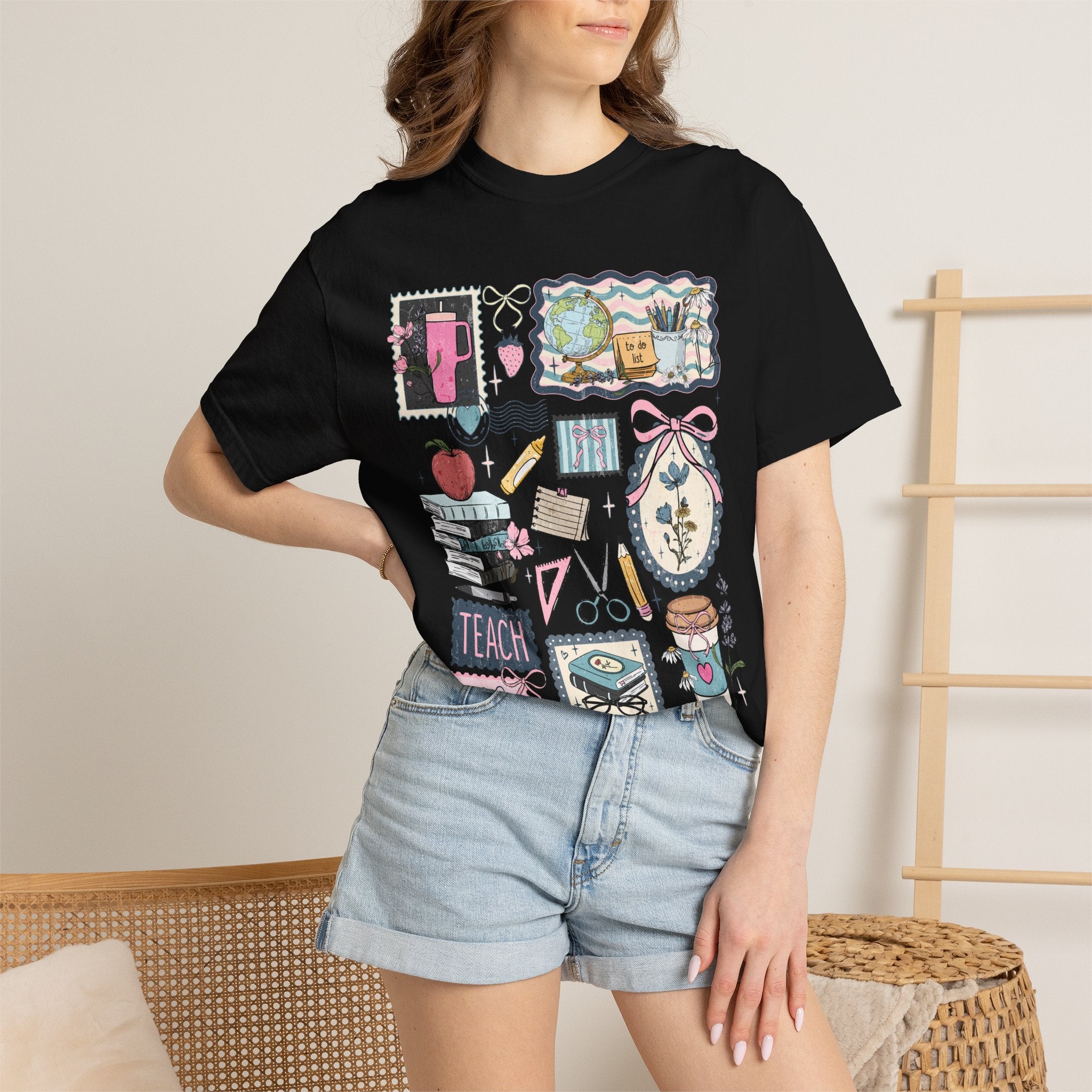 Teacher Graphic T-Shirt — Cute Classroom Icons: Teach, ABC, Apple, Books