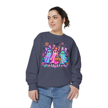Colorful Cute Ghost Trio Halloween Crewneck