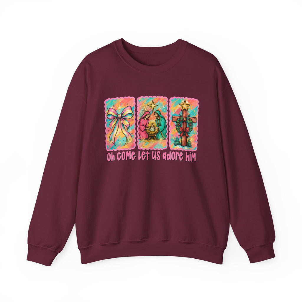 Oh Come Let Us Adore Him Christmas Religious Crewneck Sweatshirt