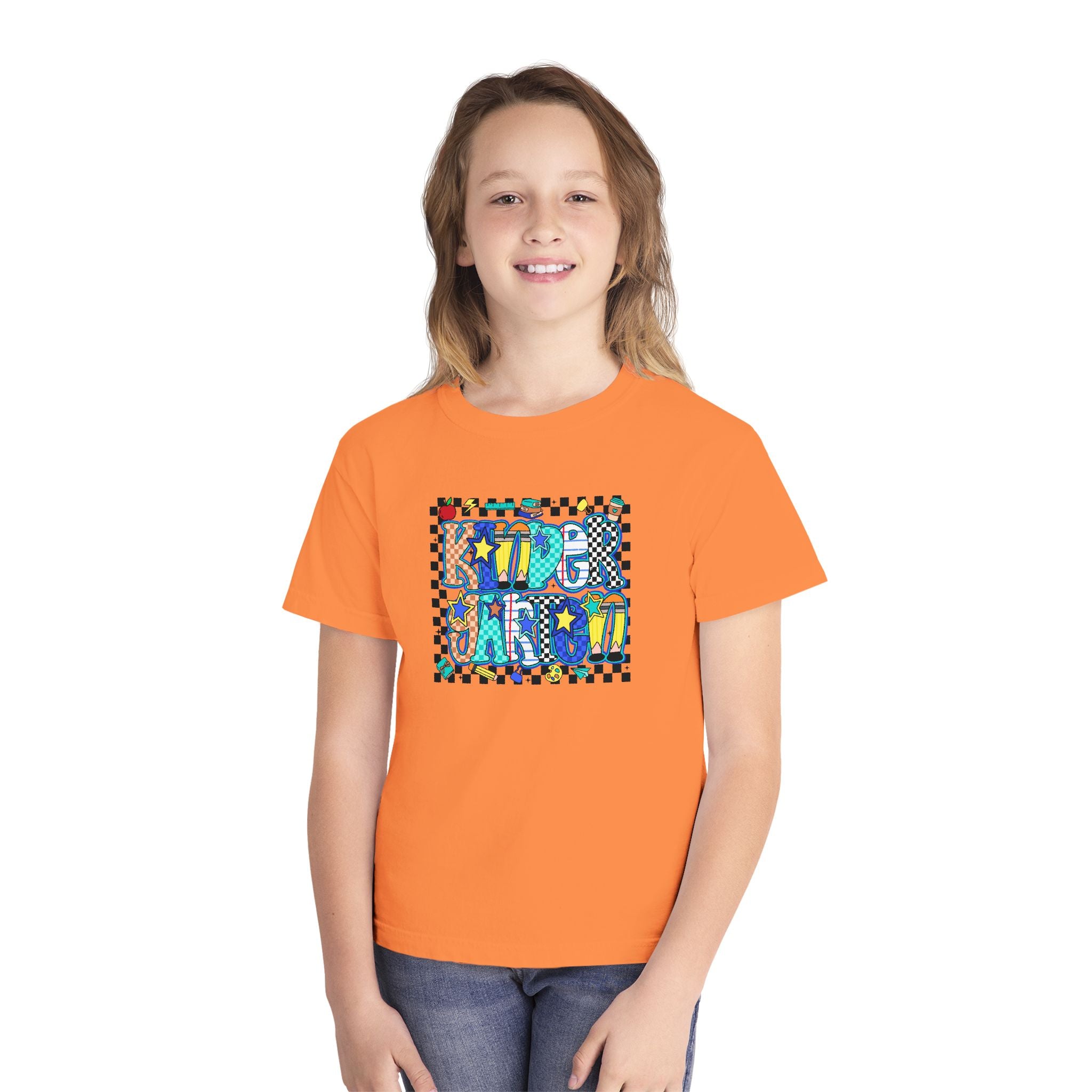 Youth Tee — Colorful 'Good Vibes' Checkerboard Graphic
