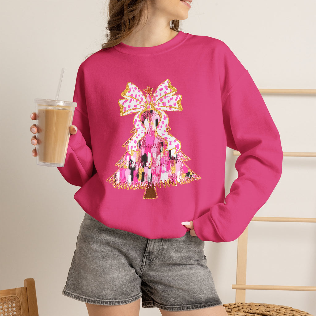 Pink Christmas Tree Crewneck Sweatshirt