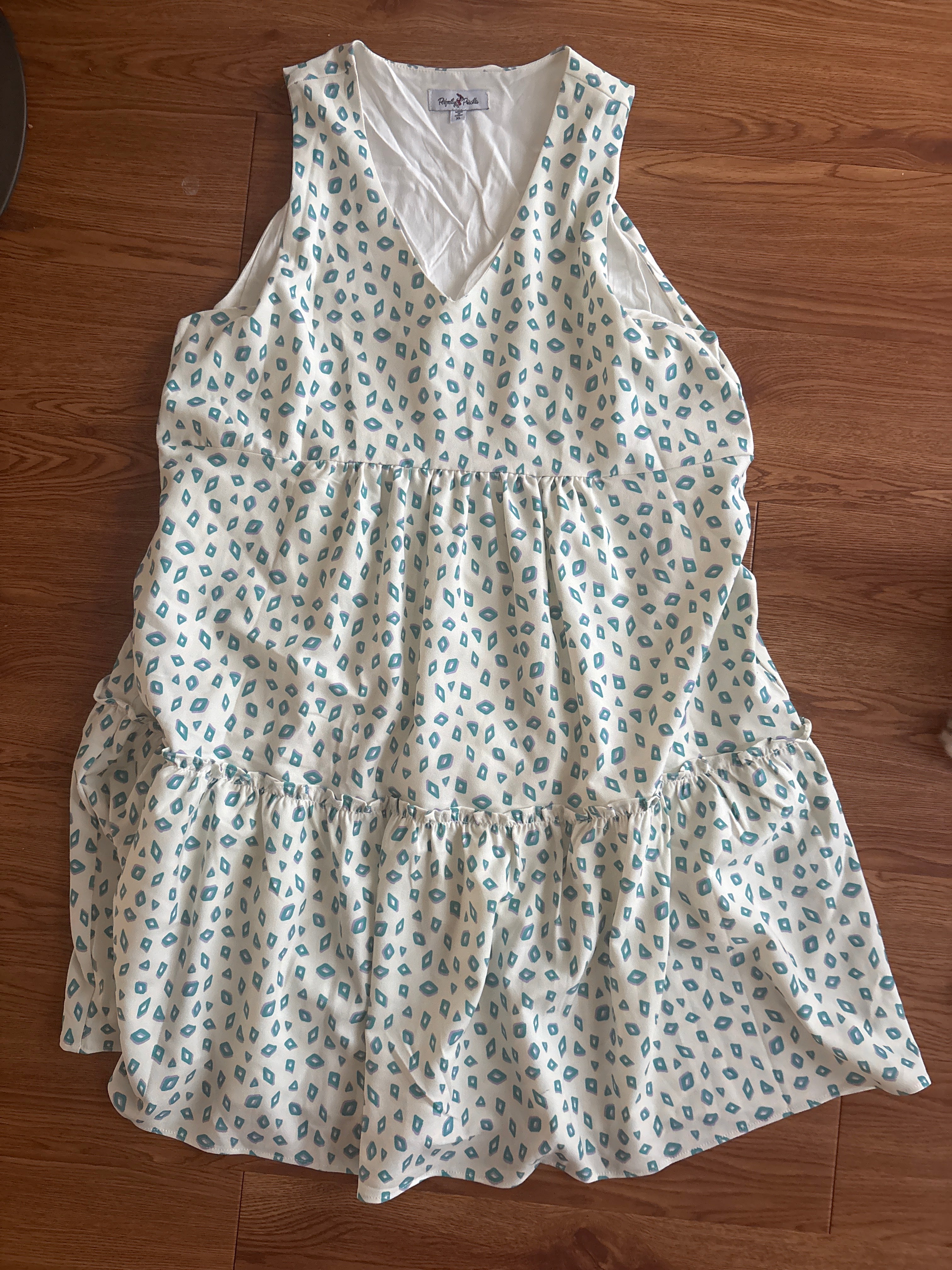 Peppermint & Pine Cream & Teal Tiered Babydoll Dress Perfectly Priscilla | XL