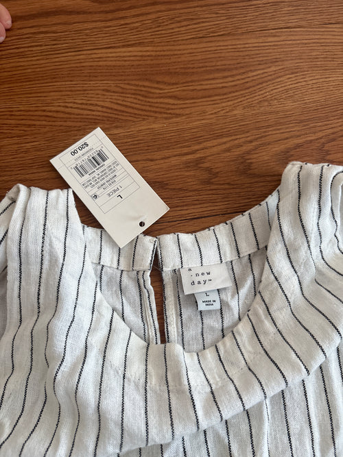 A New Day Linen Blend Striped Dress | Large | NWT