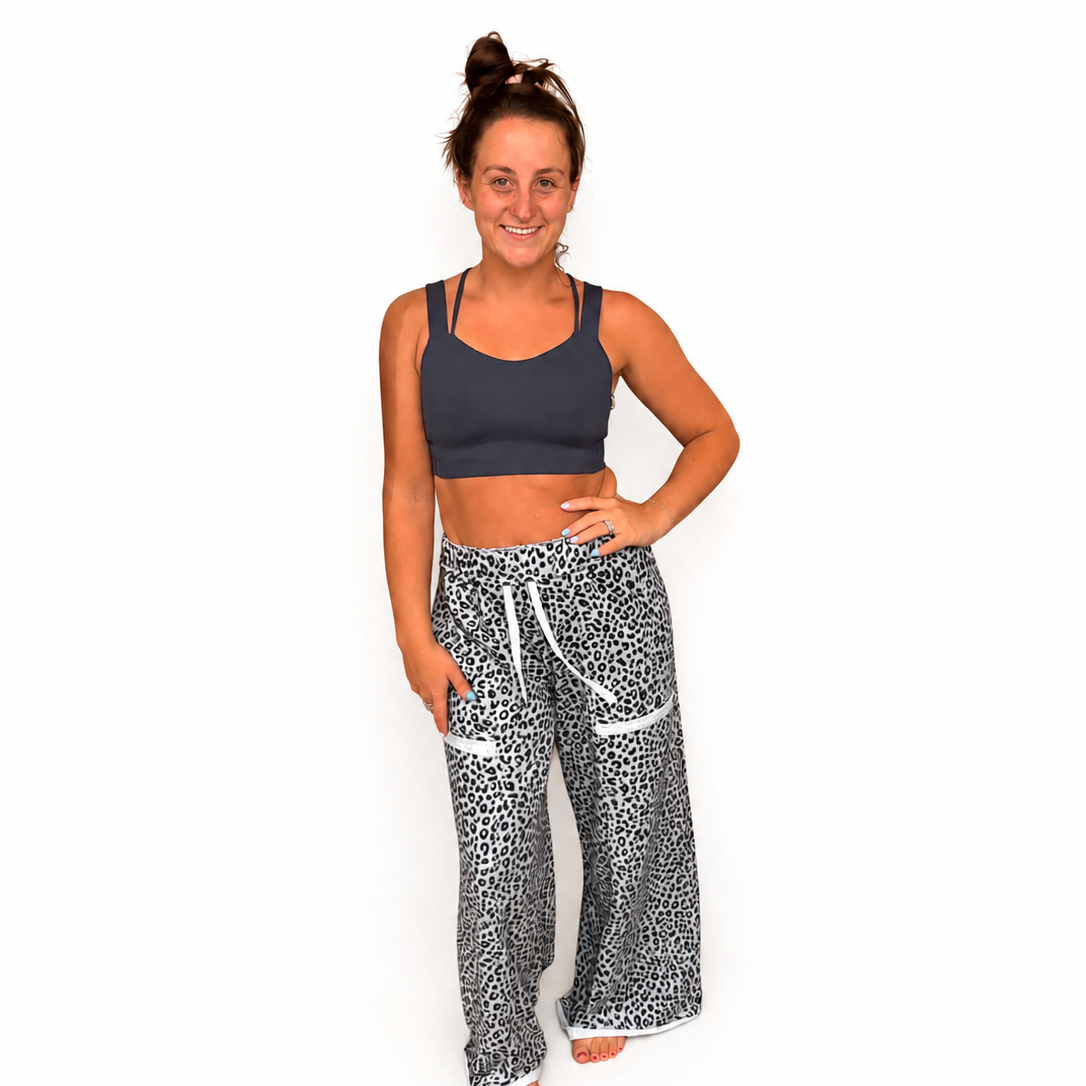 Animal Print Wide Leg Terry Knit Pants