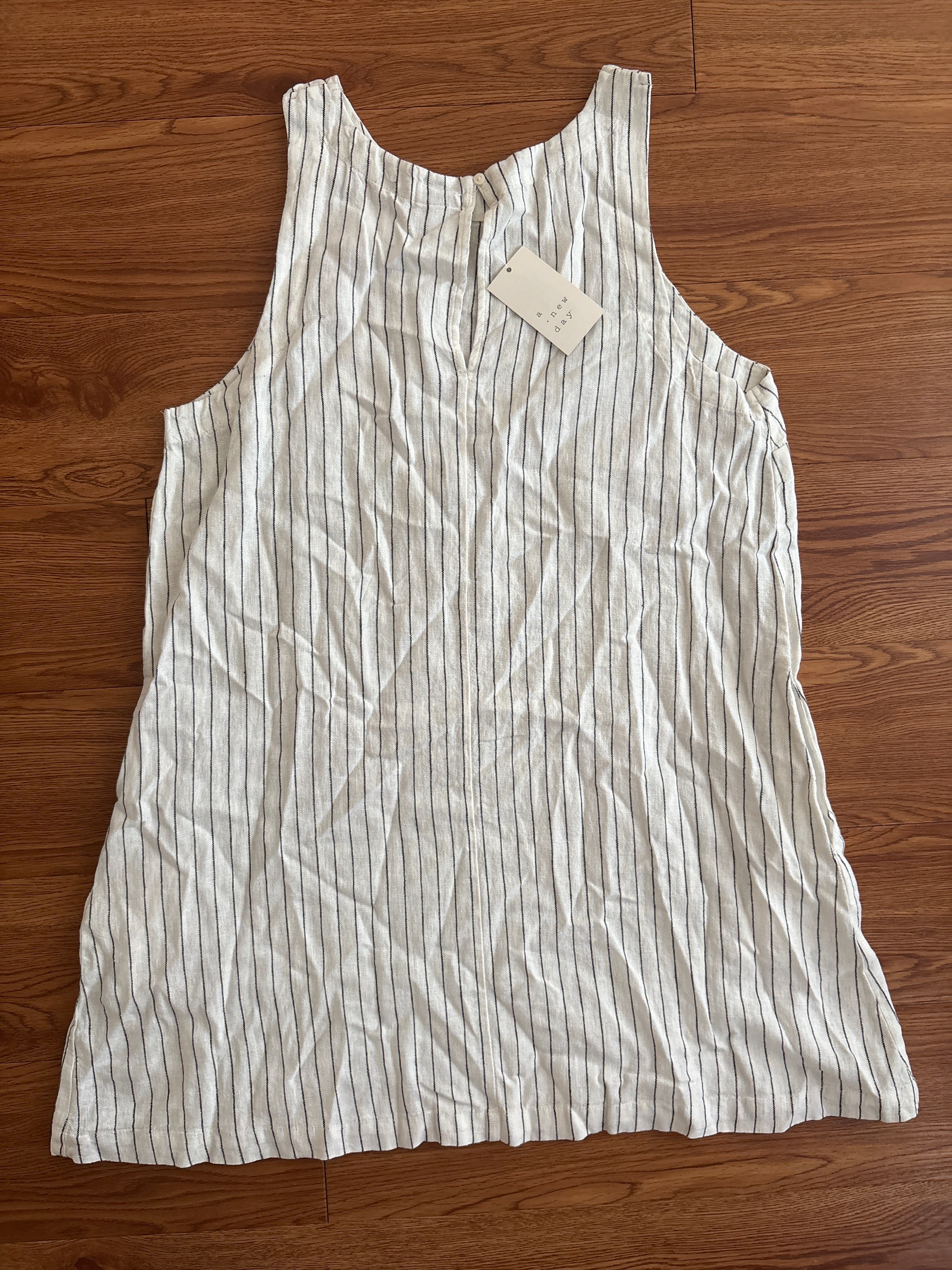 A New Day Linen Blend Striped Dress | Large | NWT