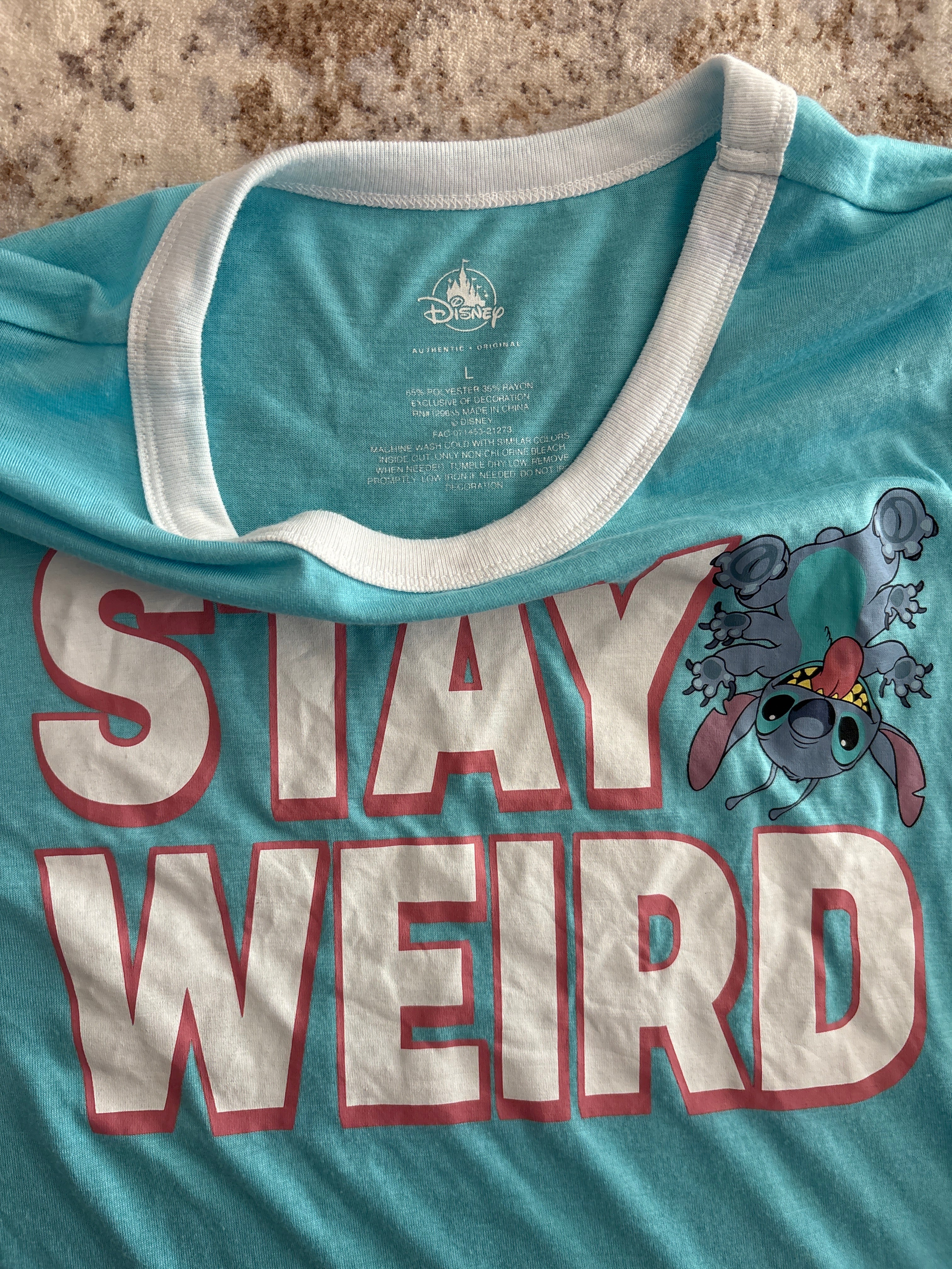 Disney Stitch “Stay Weird” Graphic Ringer Tee | Large