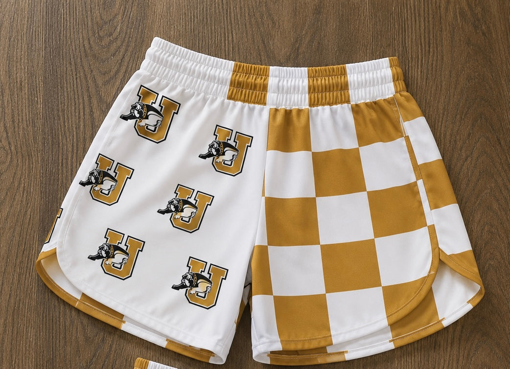 Custom School Spirit Checkered Athletic Shorts- Pre Order