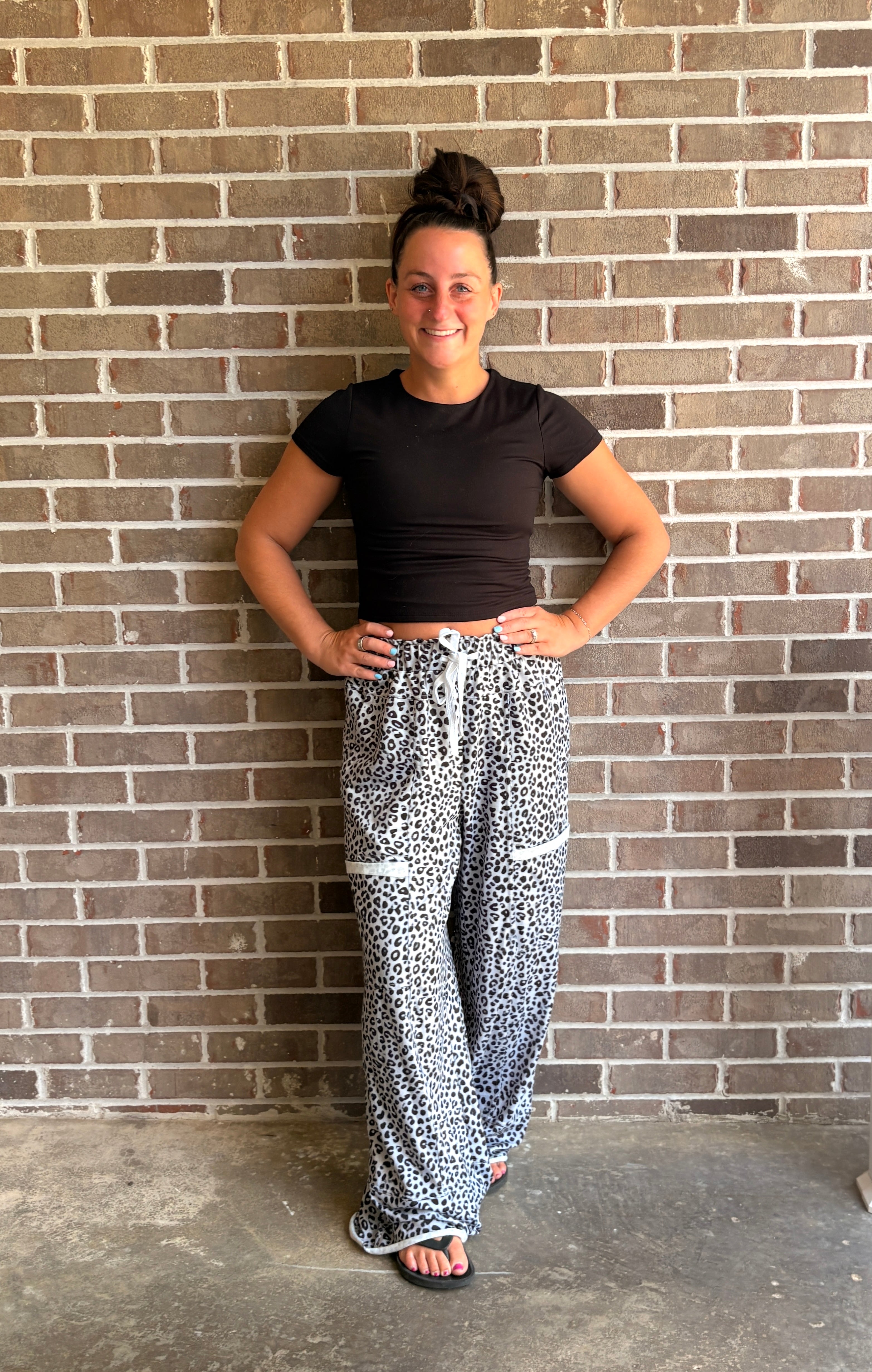 Animal Print Wide Leg Terry Knit Pants
