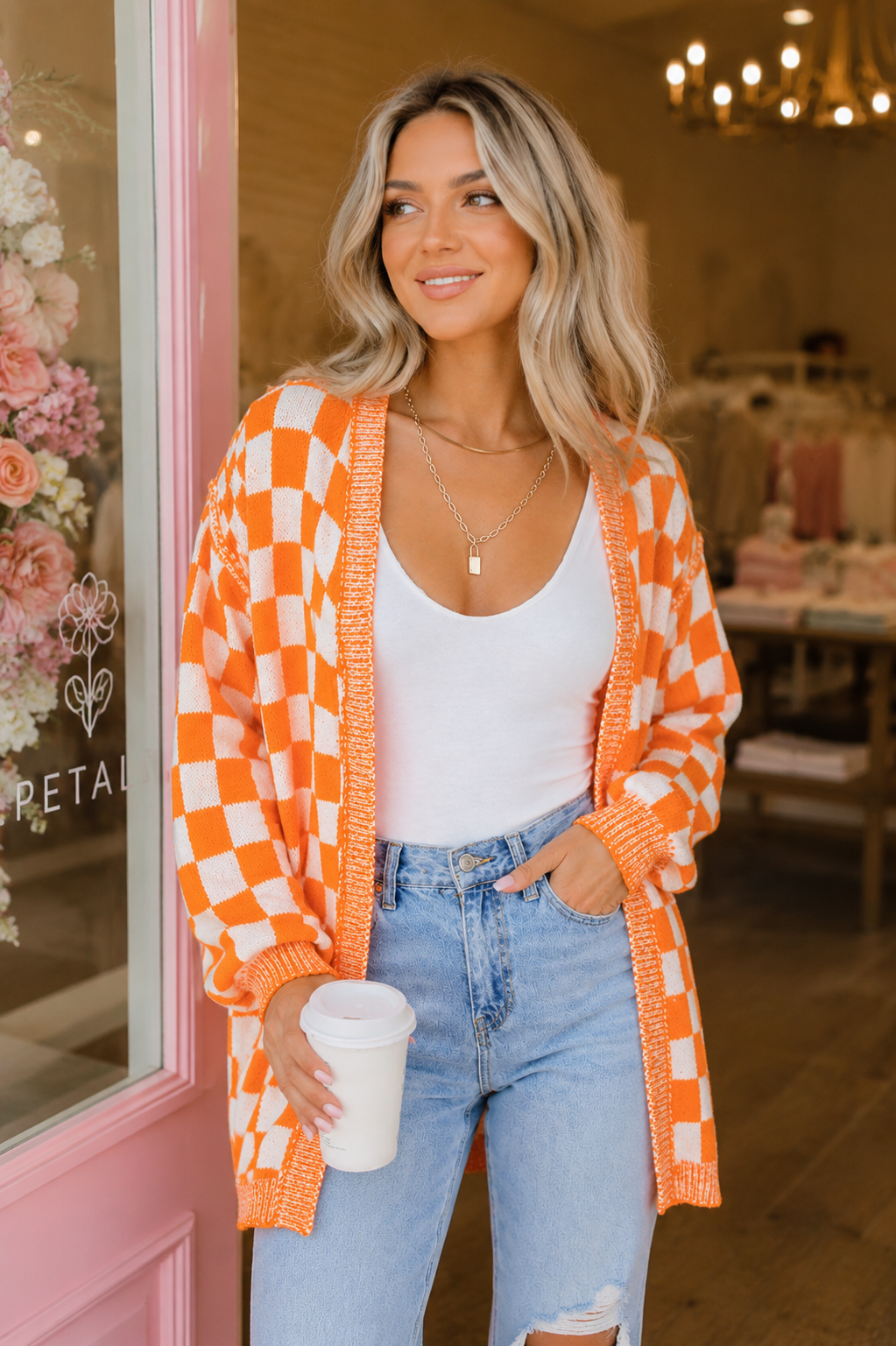Orange Crush Checkered Cardigan
