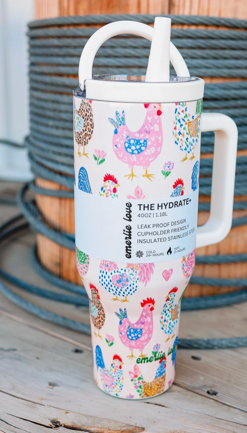 The Hydrate+ 40oz Tumbler - Fiesta Chickens PRE ORDER