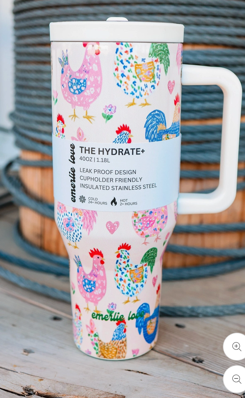 The Hydrate+ 40oz Tumbler - Fiesta Chickens PRE ORDER