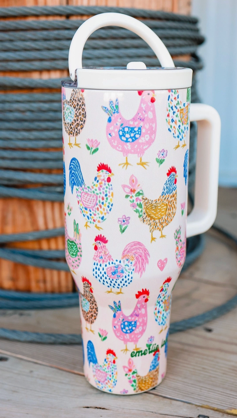 The Hydrate+ 40oz Tumbler - Fiesta Chickens PRE ORDER