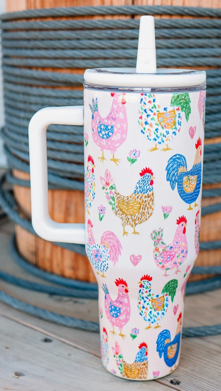 The Hydrate+ 40oz Tumbler - Fiesta Chickens PRE ORDER